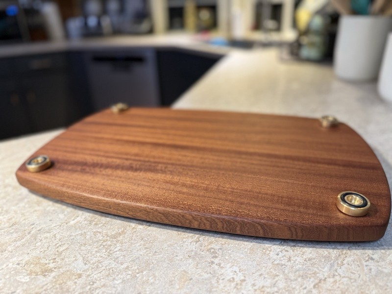 Handmade Medium Brown Wood Rectangular Cutting Board With Feet gallery
