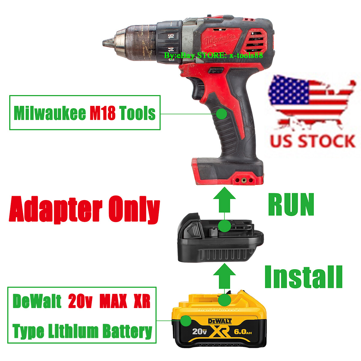 1x DeWalt 20V Slide Li-Ion Battery Convert to Milwaukee M18/XC Adapter- US STOCK gallery
