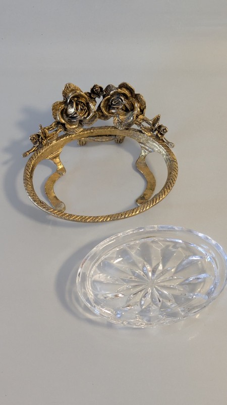Matson Roses Ormolu Gold Plated & Crystal Hollywood Regency Vanity Soap Dish gallery