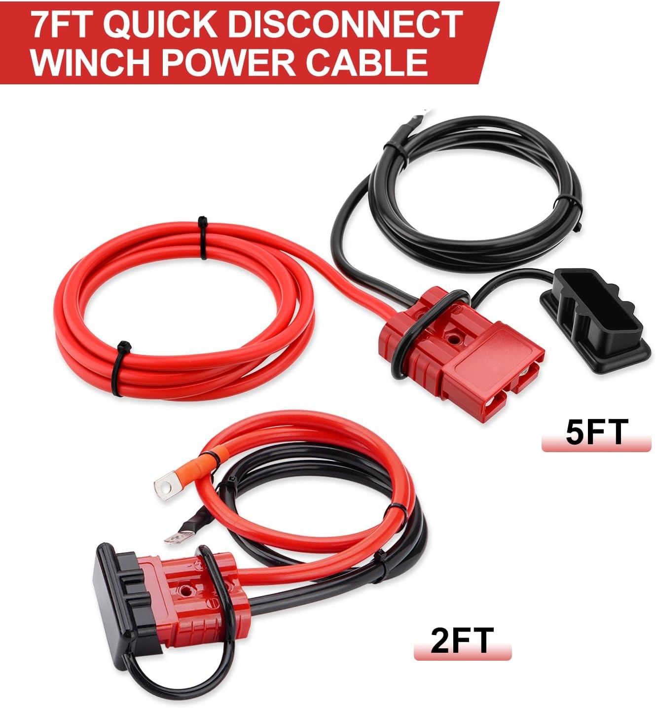 7 Feet & 75A Quick Disconnect Winch Power Cable 8 Gauge 8 AWG Copper Wiring NEW gallery