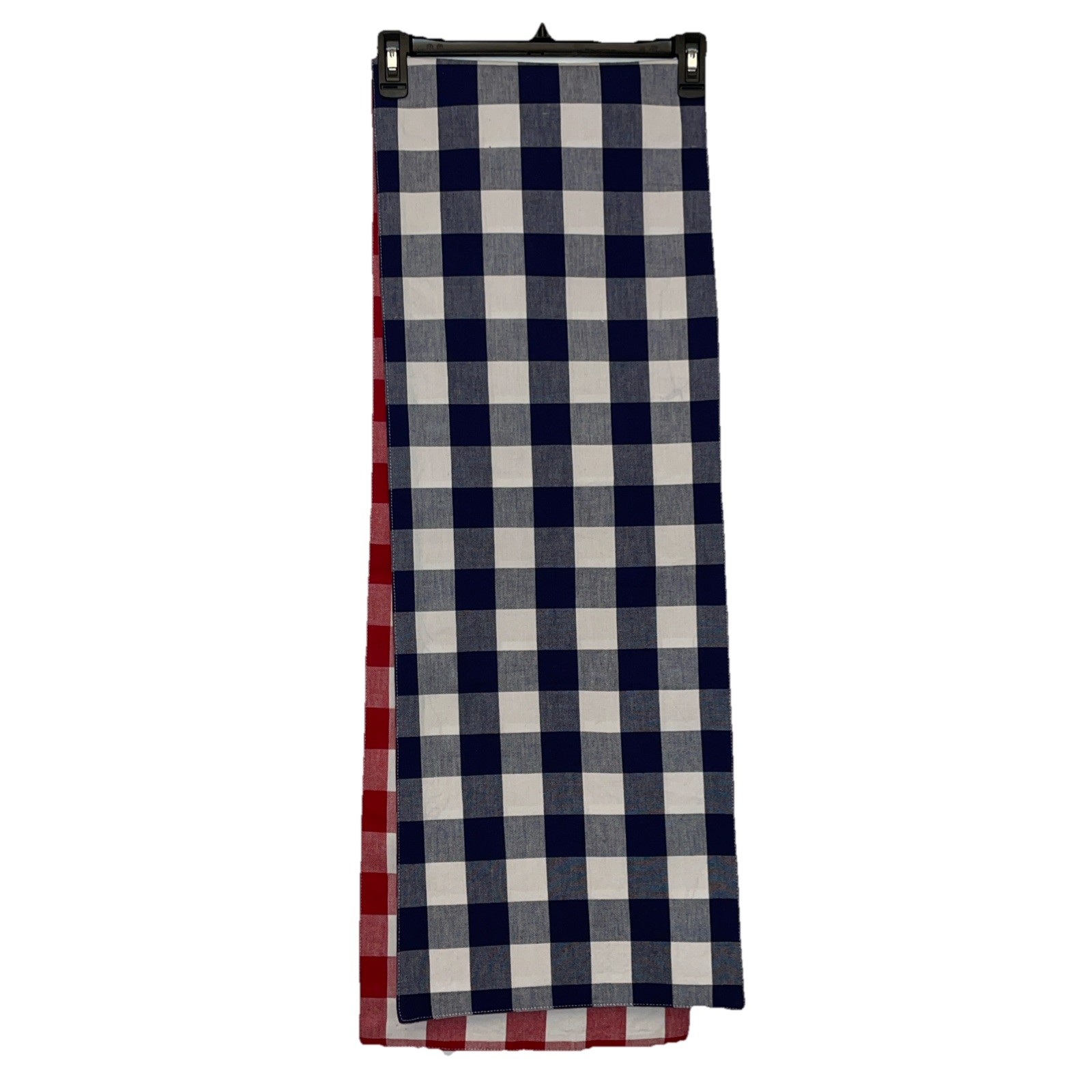 Table Runner Cotton Blend Plaid Red White 12x71 Reversible Blue White TINY STAIN gallery
