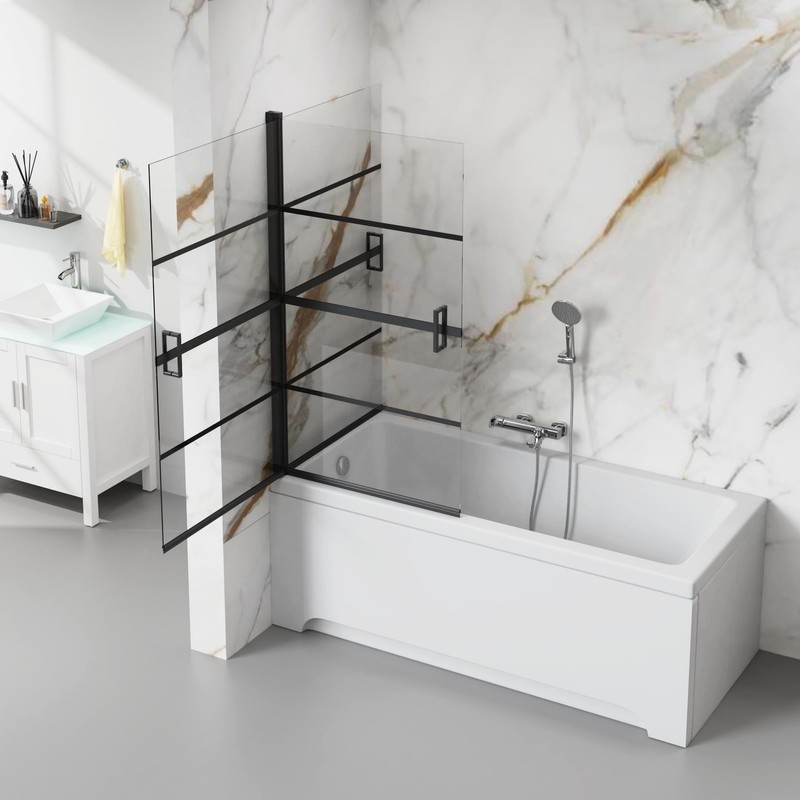 Goodyo Bathtub Screen Panel Pivot Swing Shower Door 31.5"x55", Matte Black gallery