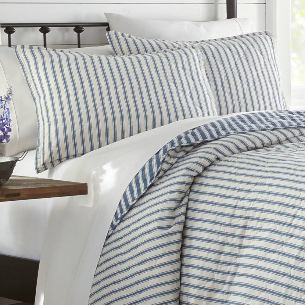 Full/Queen Willow Way Ticking Stripe Quilt & Sham Set Navy - Stone gallery