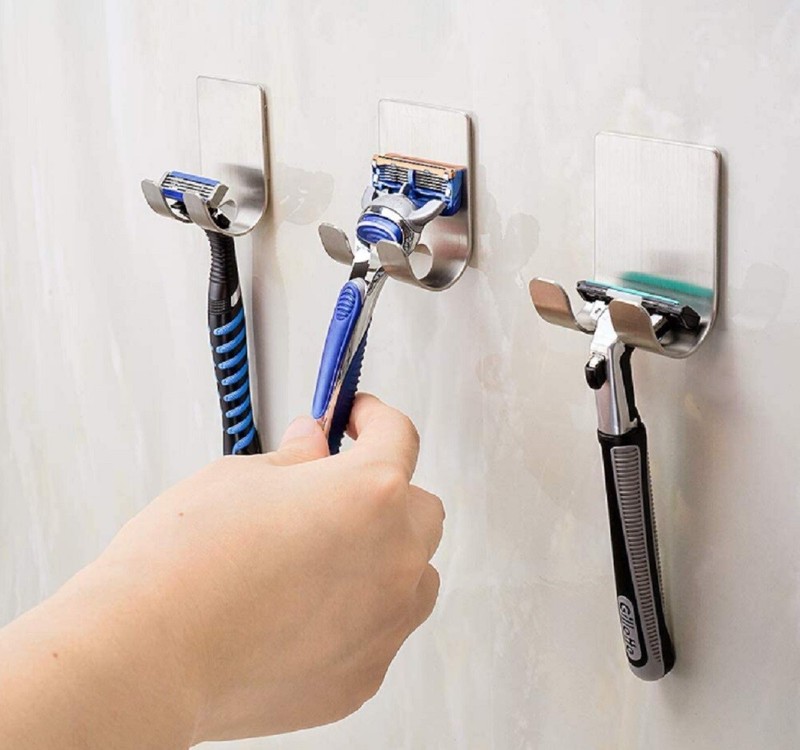 4 Razor Holder Shaving Brush Bracket Wall Adhesive Shower Stainless Steel Hook gallery