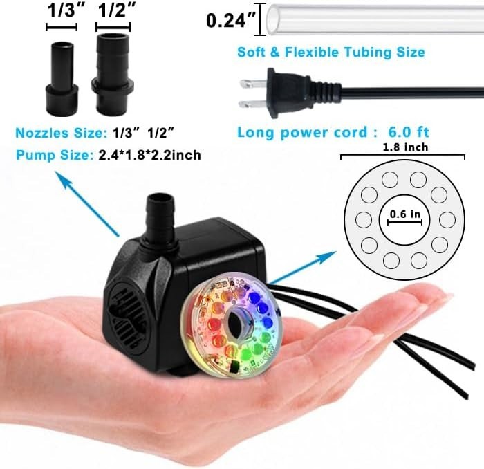 Automatic LED Light Fountain Pump - 10W Submersible with Adjustable Water Flow gallery