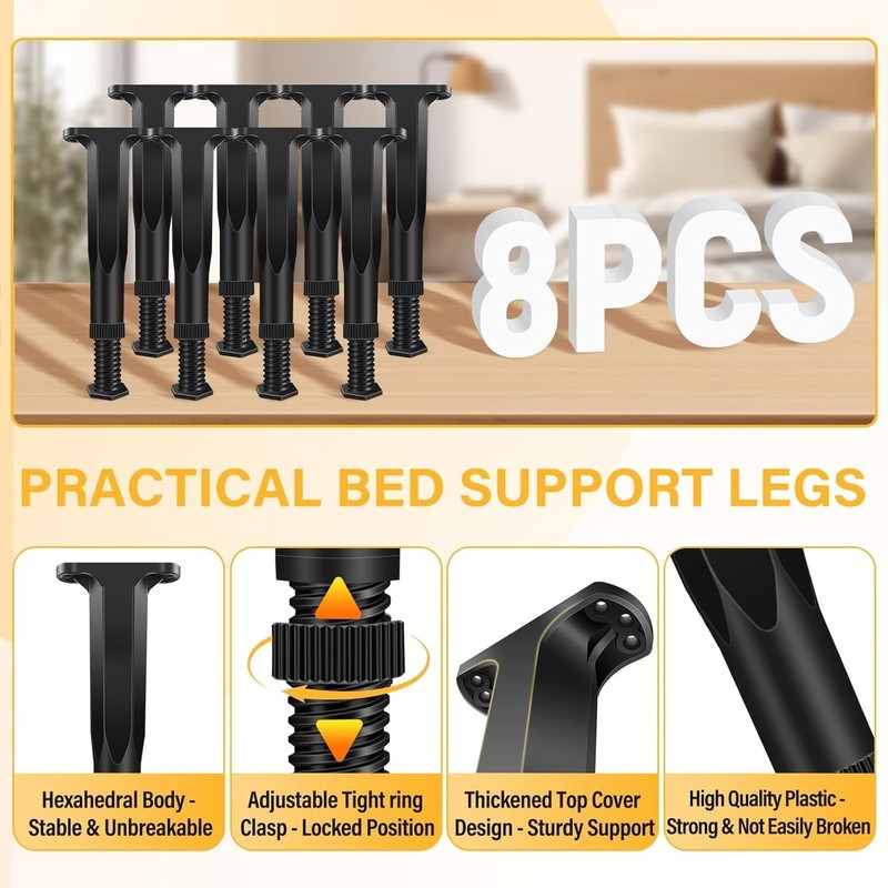 8 PCS Adjustable Height Bed Frame Support Legs - 7.8-14.6inch Bed Slats Support gallery