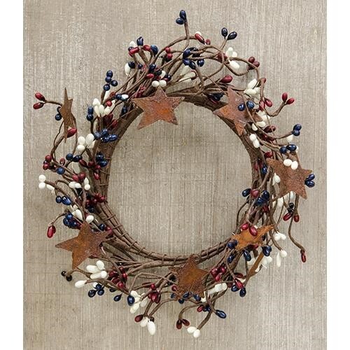 NEW Primitive Berry Candle Ring Rusty Stars 4" NAVY BURGUNDY IVORY Americana gallery