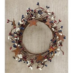 NEW Primitive Berry Candle Ring Rusty Stars 4″ NAVY BURGUNDY IVORY Americana