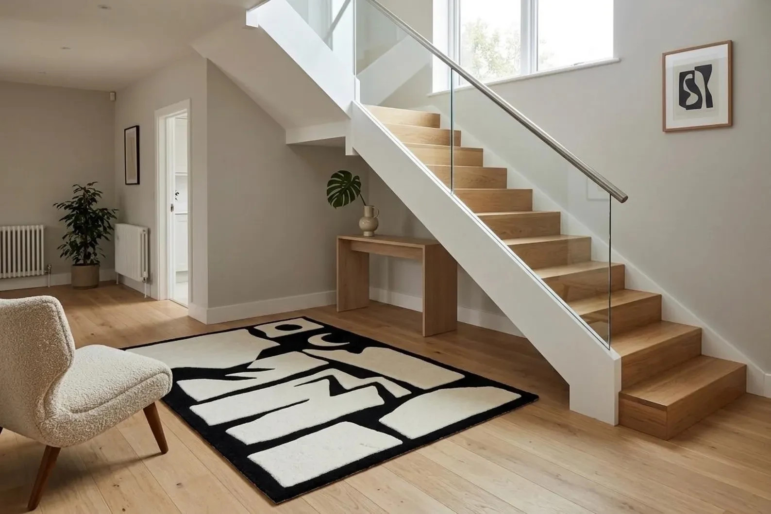 Hand Tufted Wool Rug: Abstract Black White Modern Area Carpet – Minimalist Boho gallery
