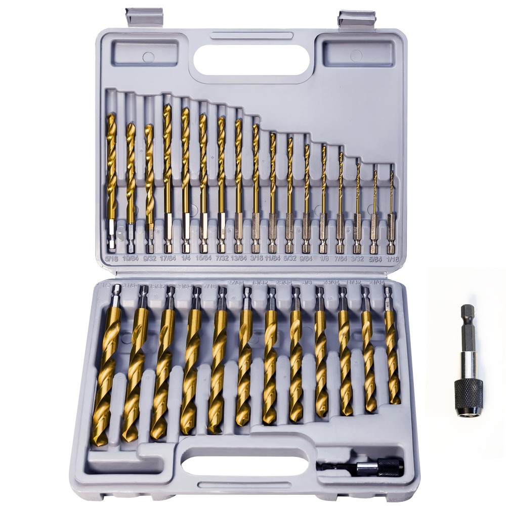 ROGAPER 30 PCS Titanium Impact Drill Bit Set, Hex Shank Drill Bit Set for Woo...