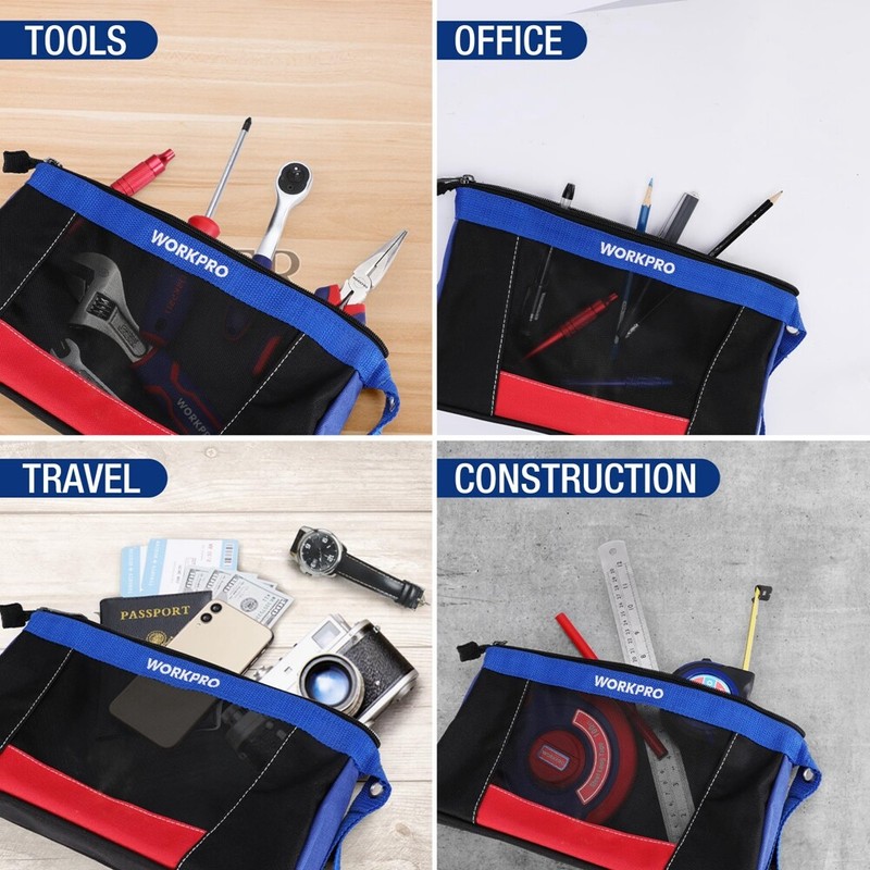 WORKPRO 12" Tool Pouches with Zipper Heavy-Duty Small Tool Bag for Tool Storage gallery