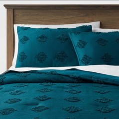 Threshold Tufted Diamond Crinkle Comforter Sham Set, Full/Queen – Dark Teal Blue