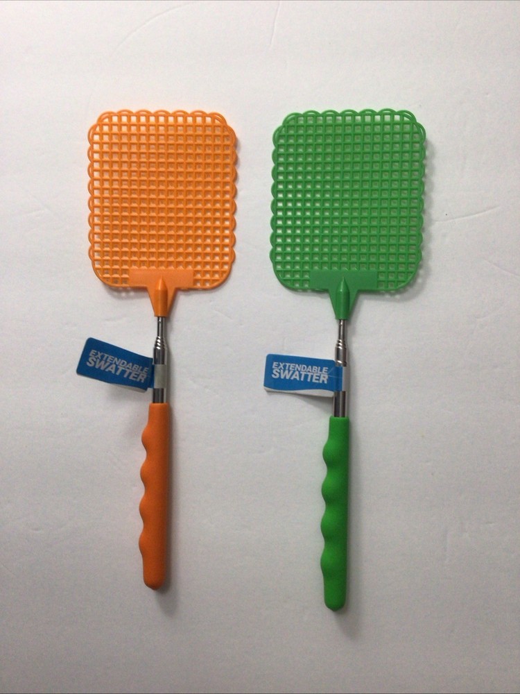 2 PC PLASTIC FLY SWATTER WITH STAINLESS STEAL EXTENDABLE HANDLE IN 4 COLORS