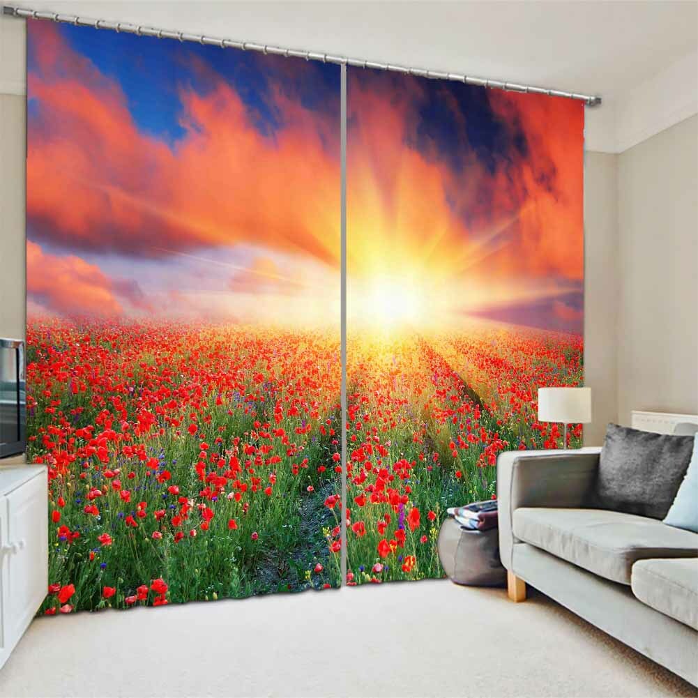 Row Nice Red Flowers 3D Curtain Blockout Photo Printing Curtains Drape Fabric gallery