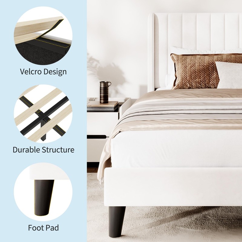 Queen/Full Size Platform Bed Frame W/Upholstered Headboard,Under Bed Storage NEW gallery
