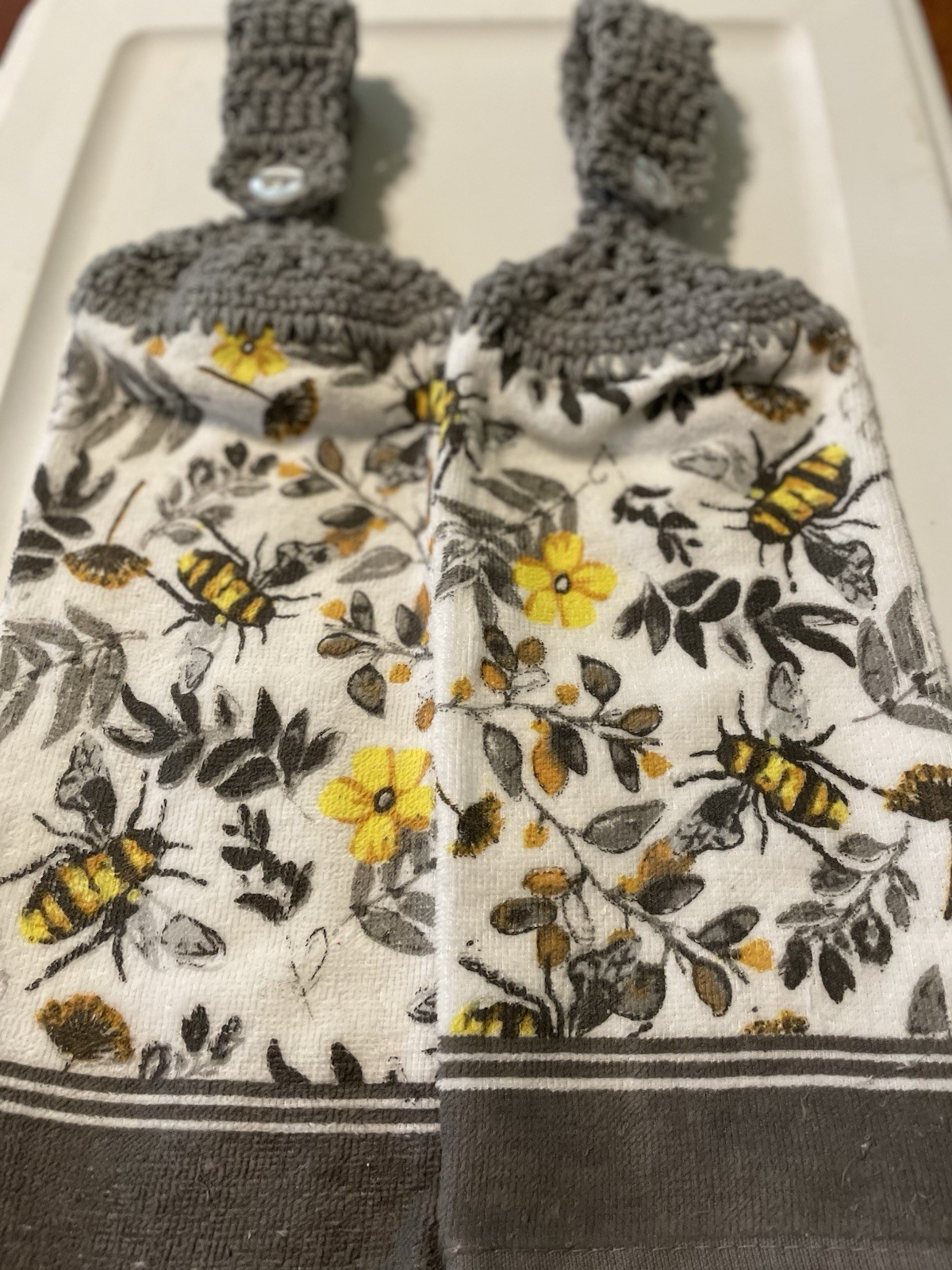 2 Crocheted Hanging Kitchen Towels "Bees” gallery