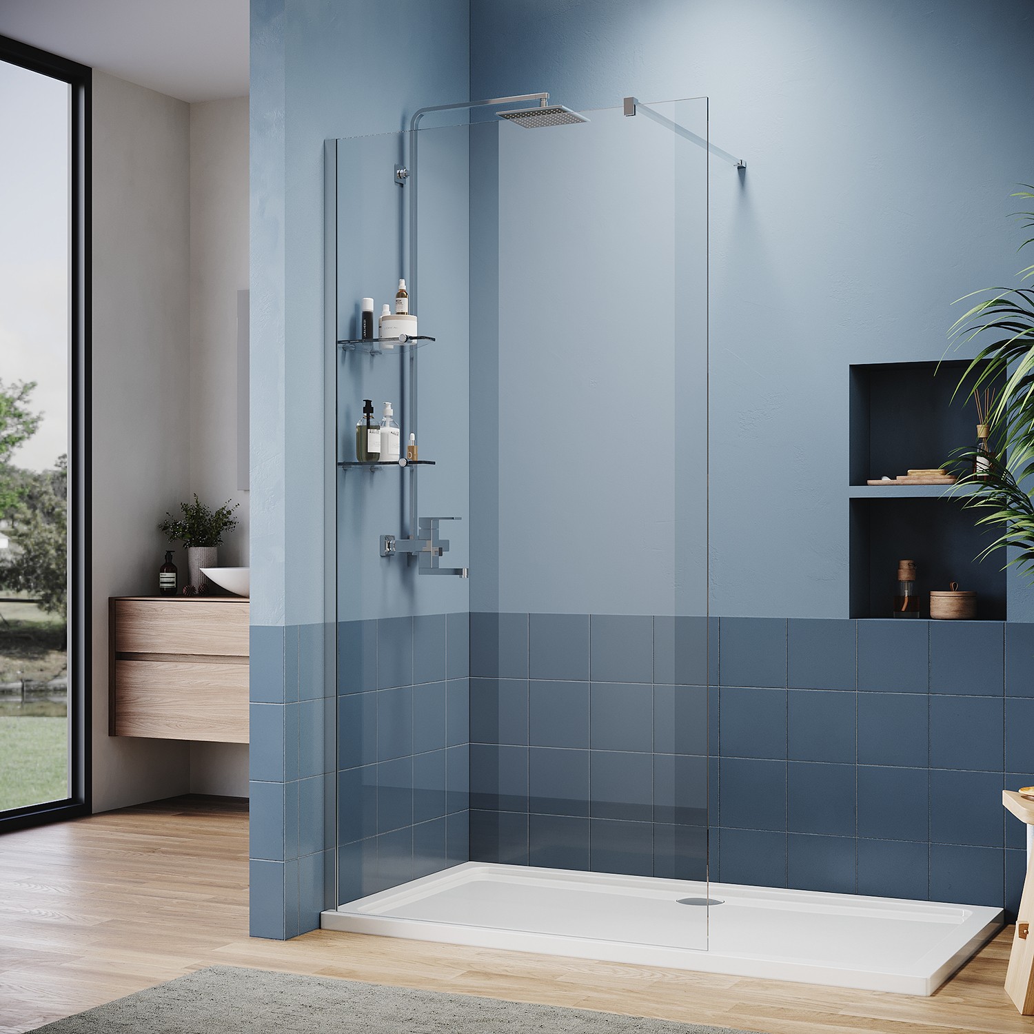 SUNNY SHOWER Shower Door Single Panel 8mm Clear Glass Fixed Shower Glass Door gallery