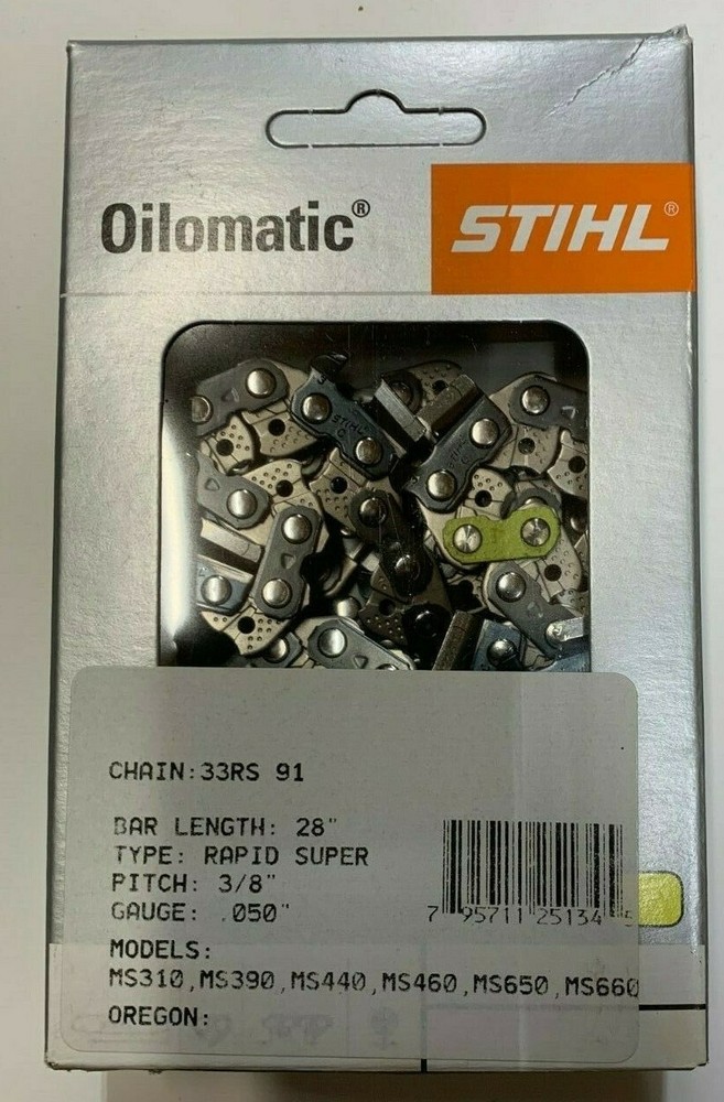 33RS 91 STIHL CHAINSAW FULL CHISEL CHAIN 28 IN BAR 3/8 BLADE .50GAUGE AGRESSIVE