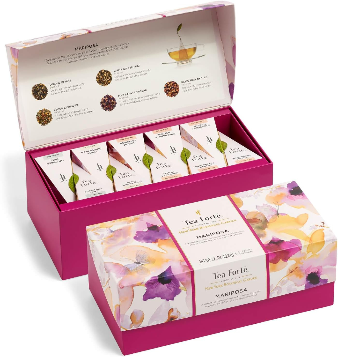 Tea Forte Mariposa Tea Sampler with 20 Pyramid Tea Infuser Bags Fruit, Herb gallery