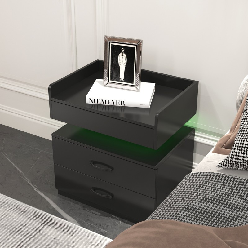 LED Nightstand with Adjustable Strip Light 2 Drawers Storage Bedside Side Table gallery