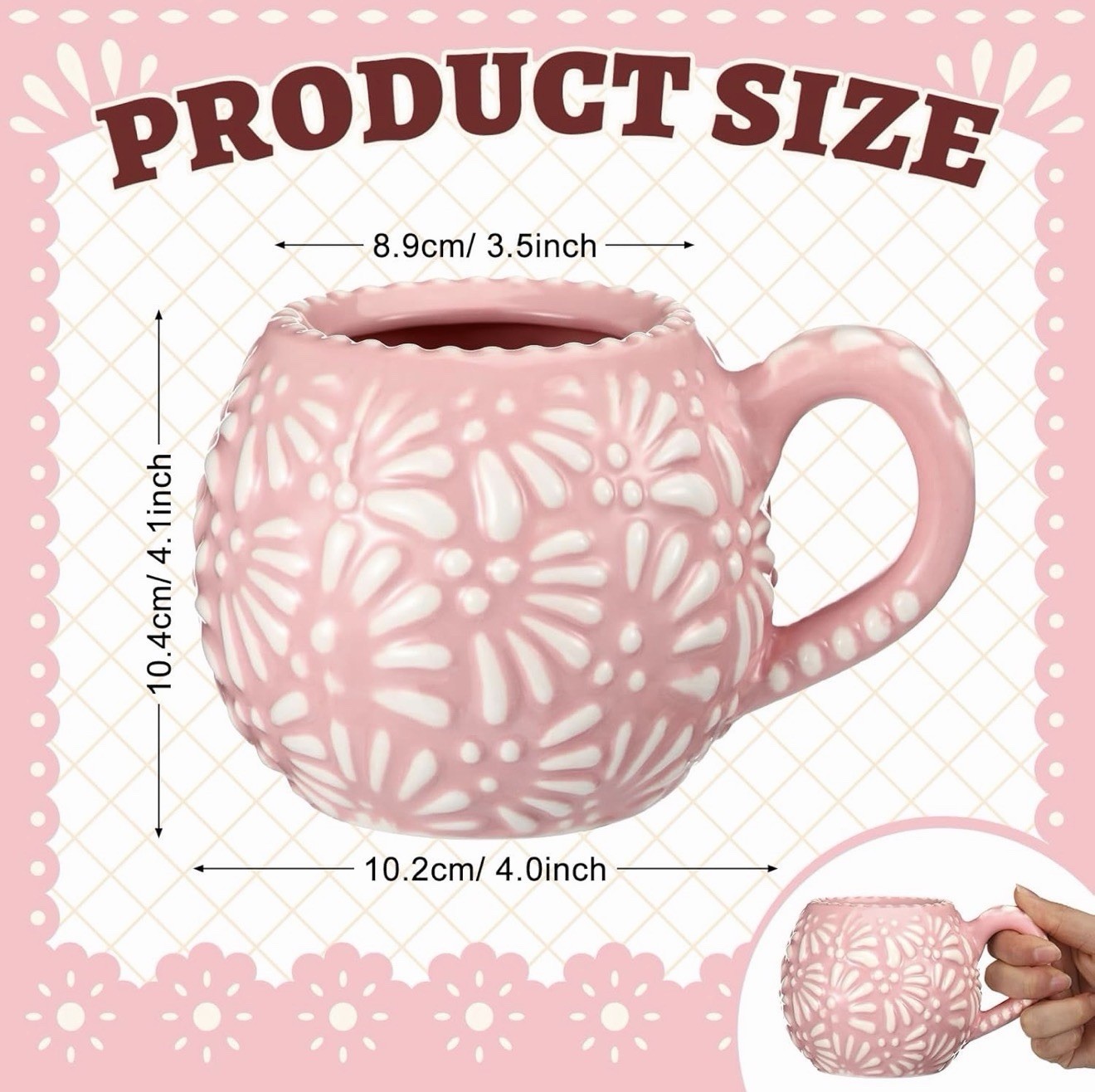 Ceramic Pink Coffee Mug Set, 2-Piece Round Mugs, 4.1in x 3.5in gallery