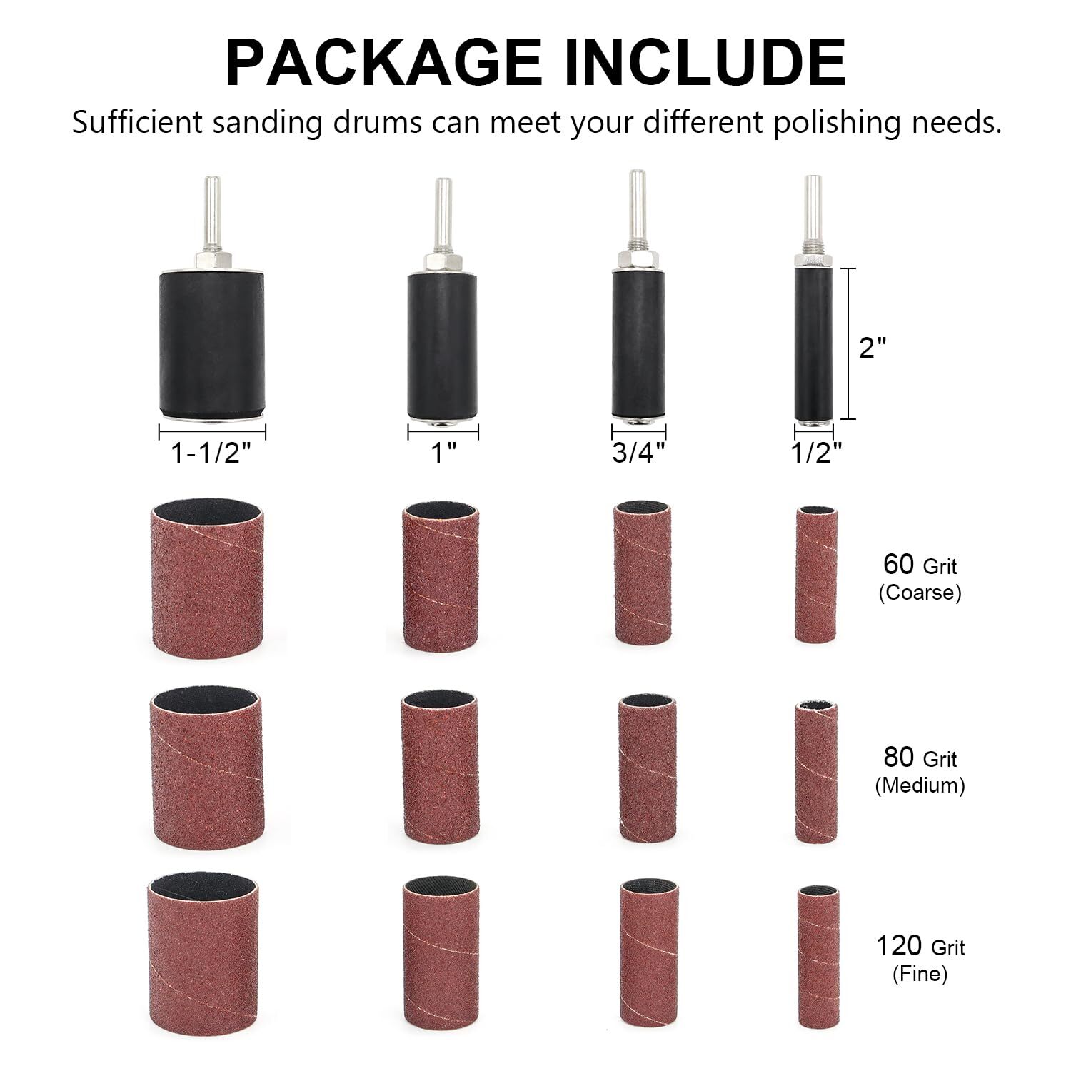16-Pack Sanding Drums & Spindle Sanding Sleeves - 60 80 120 Grit - 2-Inch Length gallery