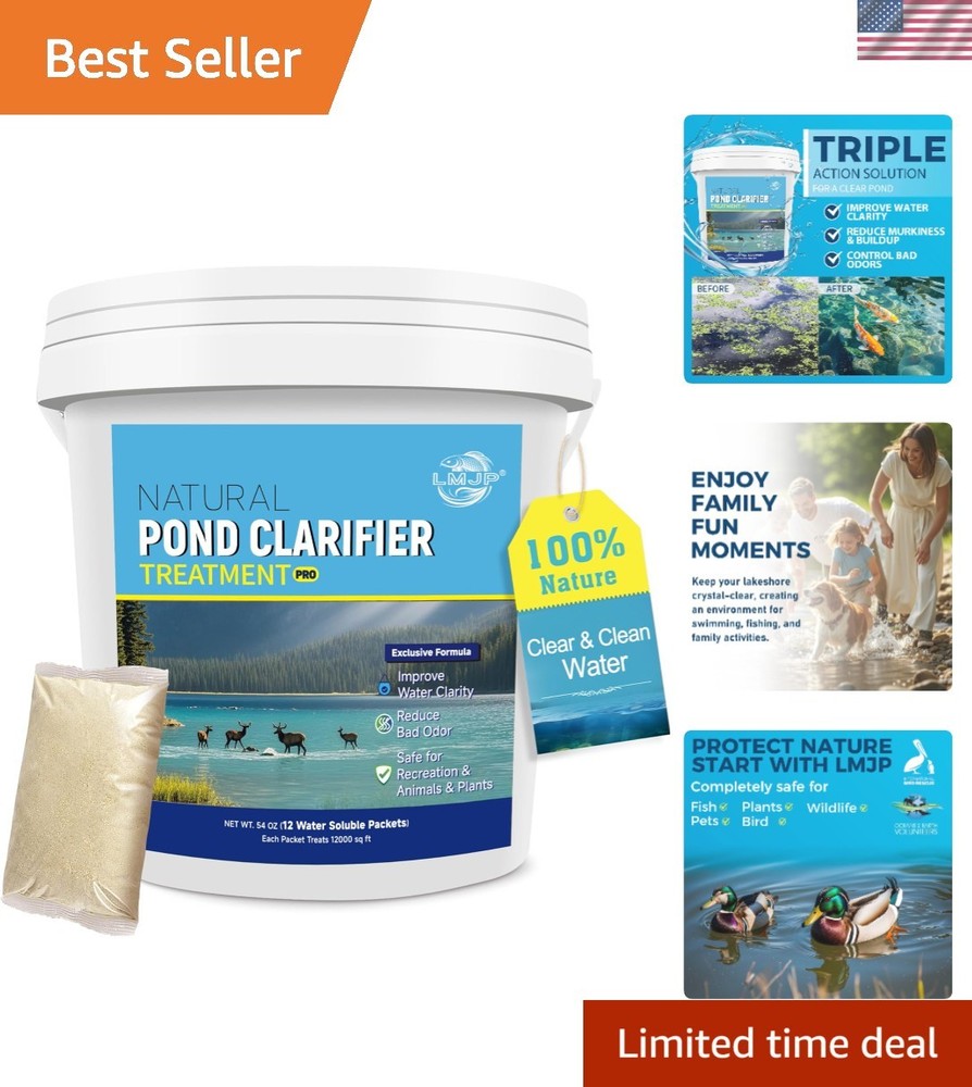 Pond Clarifier Treatment – 12 Packets Natural Pond Water Clear for Outdoor La...