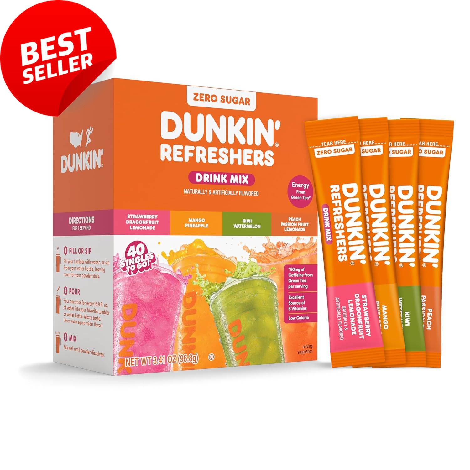 Dunkin' Refreshers Powder Drink Mix 40ct Variety Green Tea Energy Aspartame Free gallery