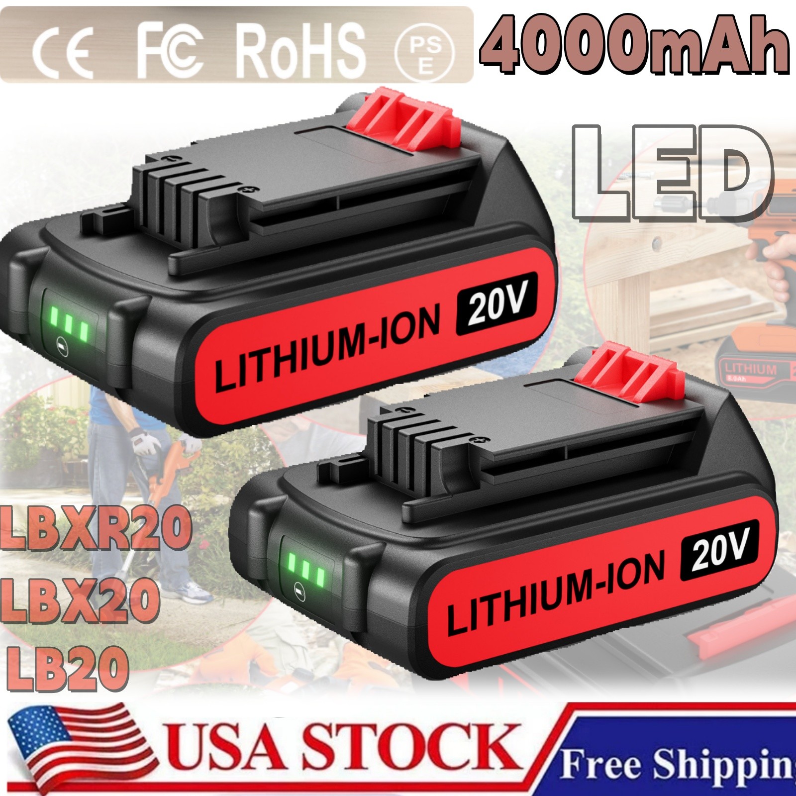 2Pack 4.0Ah Battery FOR Black & Decker 20V MAX Lithium LB2X4020 LBX20 LBXR20 gallery