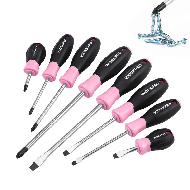 WORKPRO 8-piece Magnetic Screwdrivers Set Pink Hand tools with Organizer Rack gallery