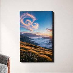 Glowing sunrise mountain cloudscape infinity swirl Wall Art