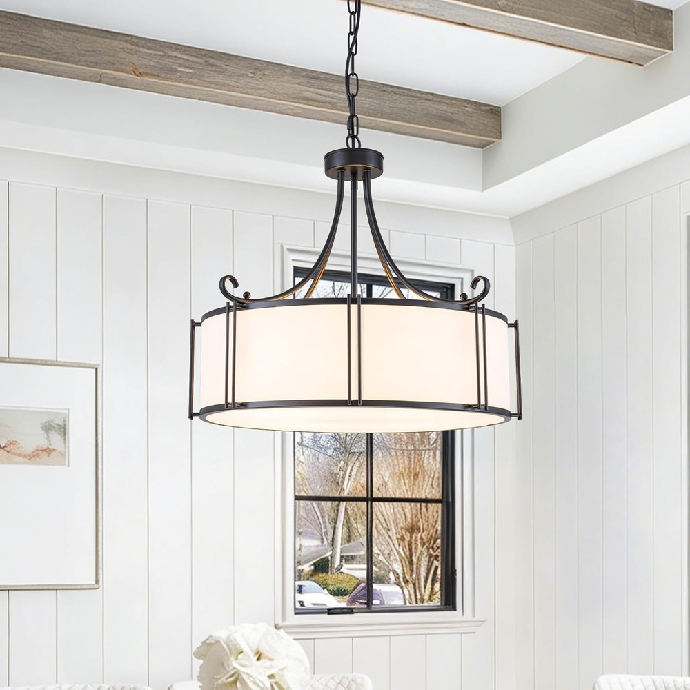 4-Light Black Drum Chandelier for Dining Room & Living Spaces