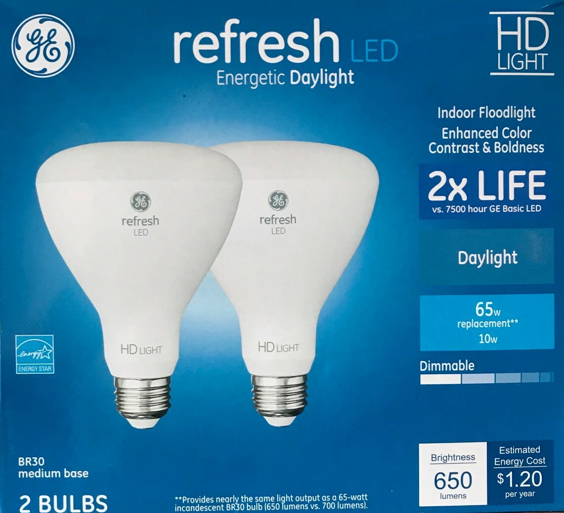 2 GE 65-Watt BR30 HD Light "refresh" LED Floodlight Bulbs - 650 Lumens - 5000K gallery