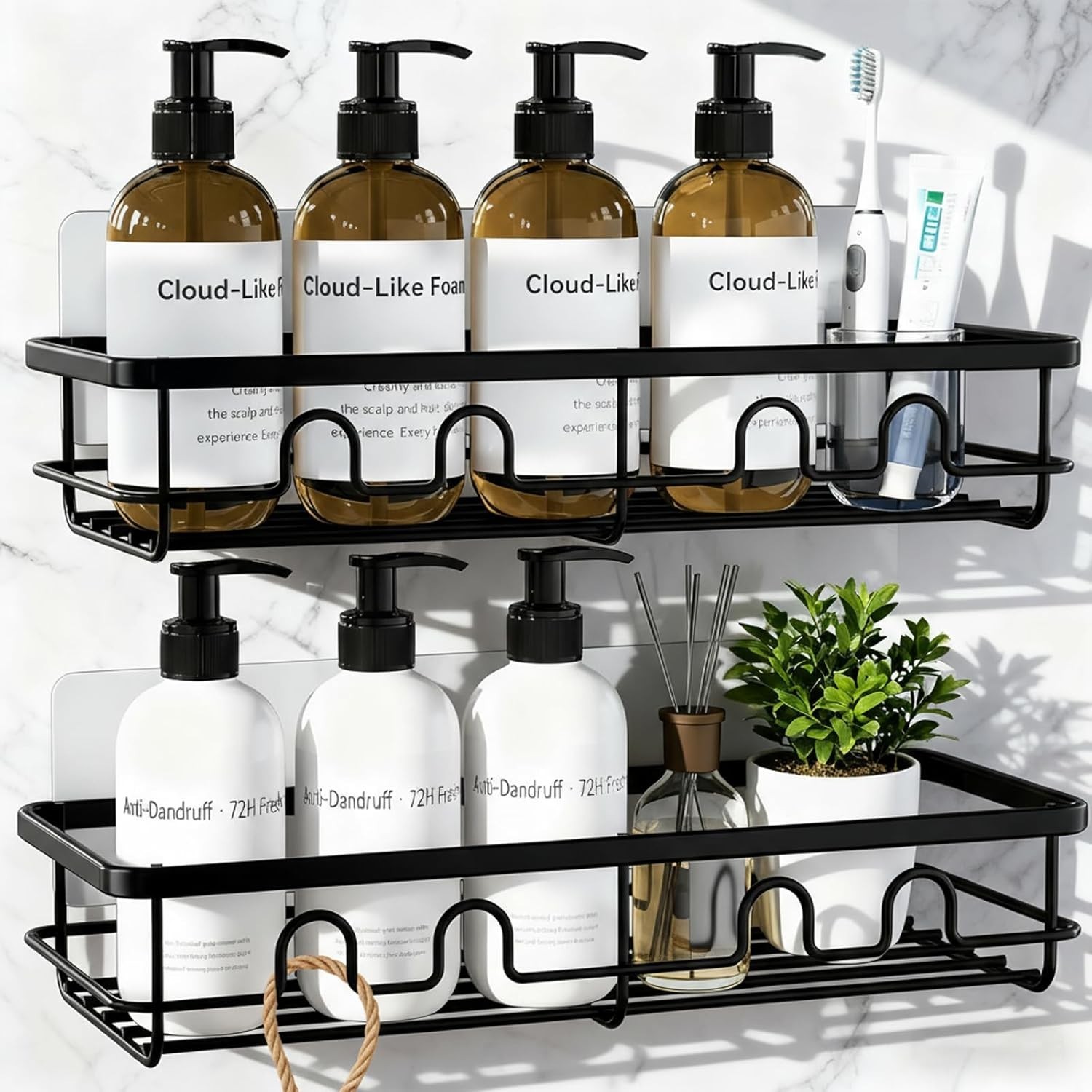 Adhesive Shower Caddy 2 Pack, No Drill Metal Bathroom Organizer Shelves Black gallery