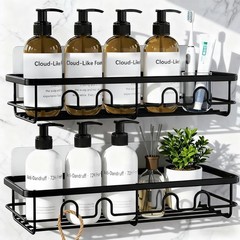 Adhesive Shower Caddy 2 Pack, No Drill Metal Bathroom Organizer Shelves Black