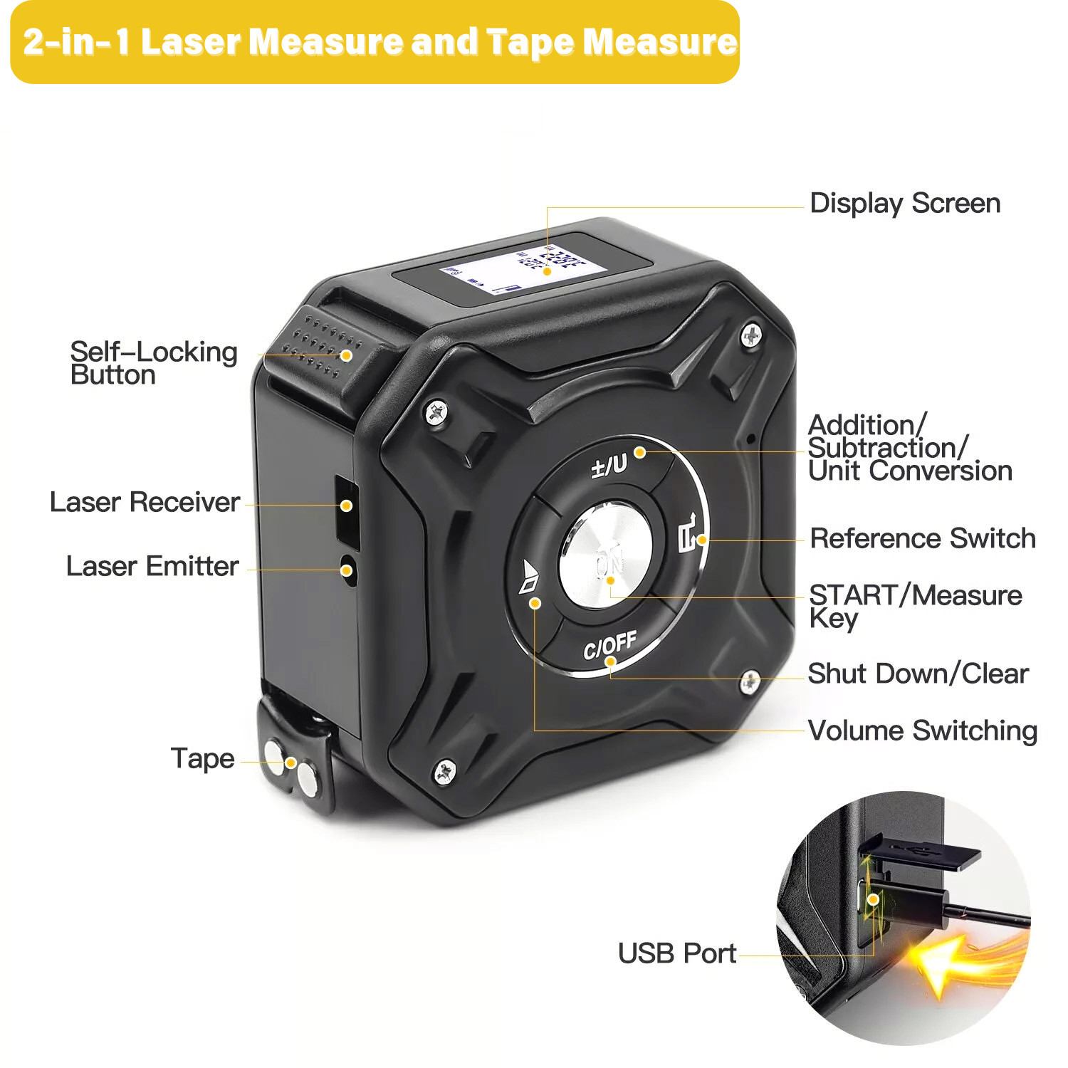 2-in-1 Laser Measuring Tape 131ft Laser Measurement Tool & 16ft Tape Measure gallery
