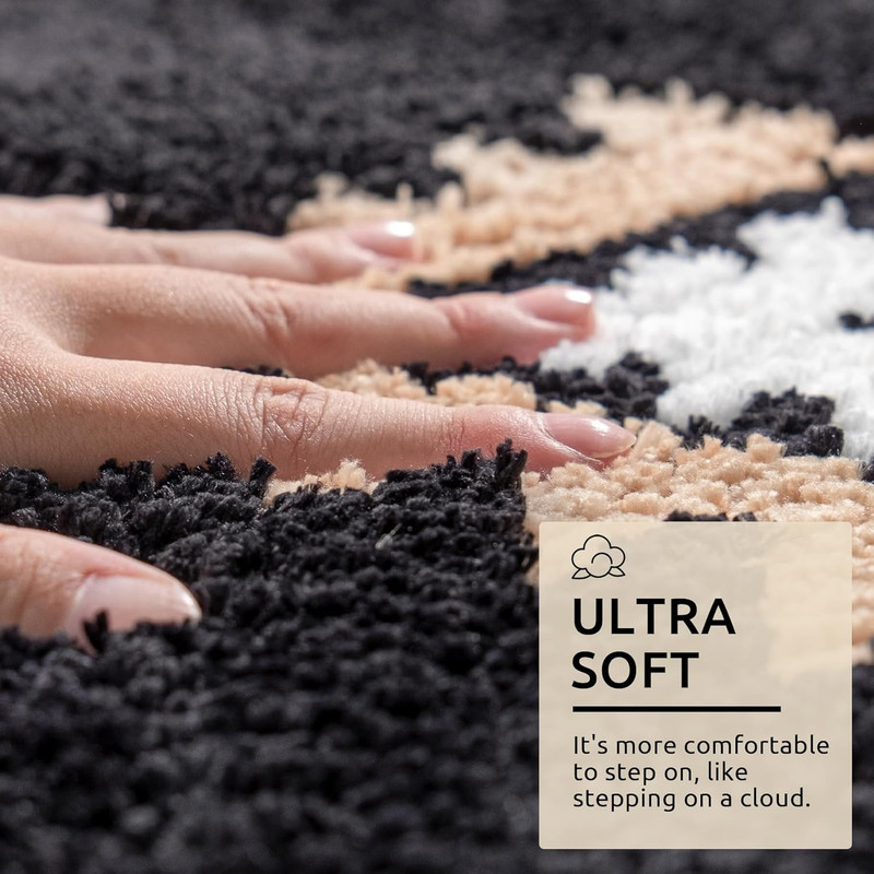 24x60 Boho Bathroom Runner Rug Non Slip Washable Absorbent Black Cream Mat gallery