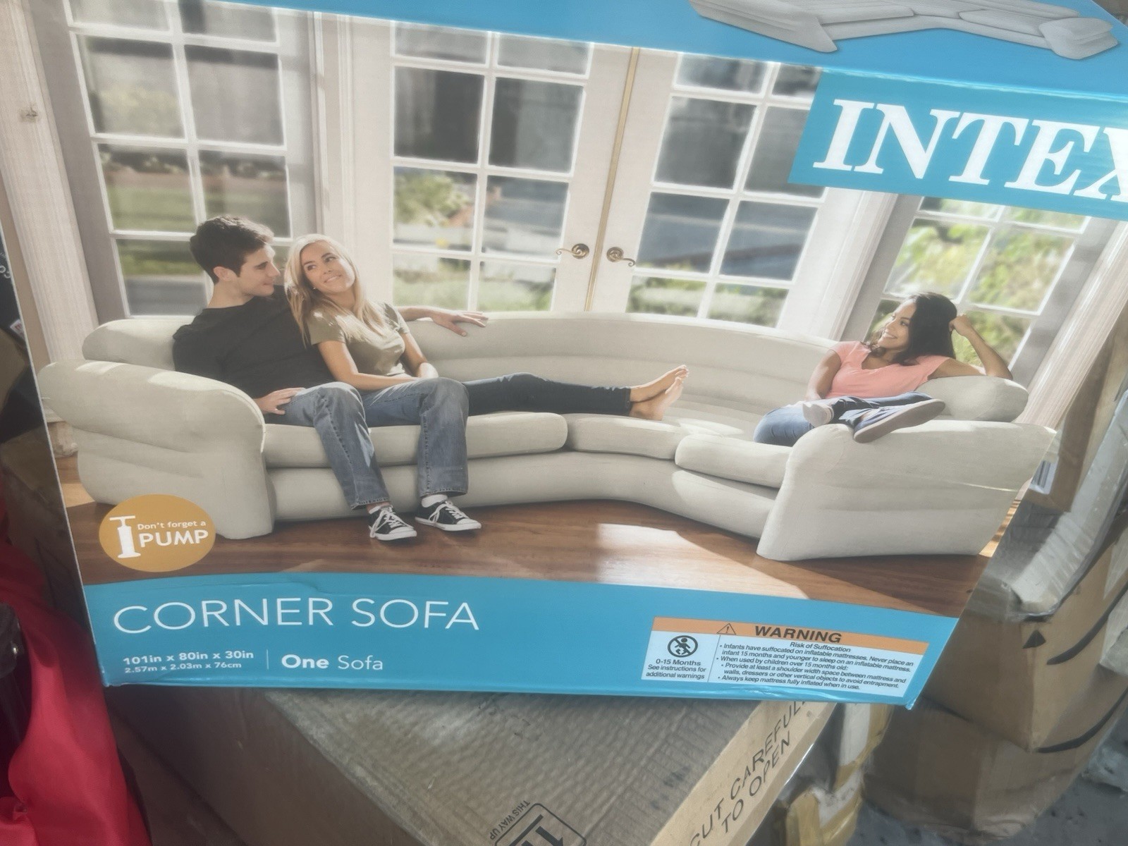 Intex Inflatable Corner Sofa L-Shaped Couch, Beige 101 x 80 x 30 in gallery