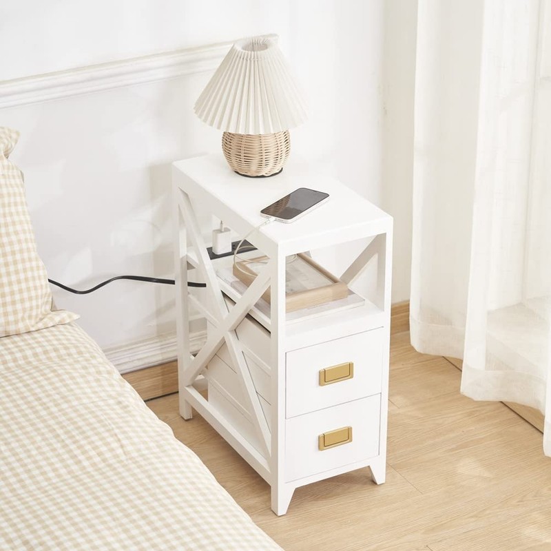 Fully Assembled Narrow Side Table with Charging Station, No Assembly Narrow N... gallery