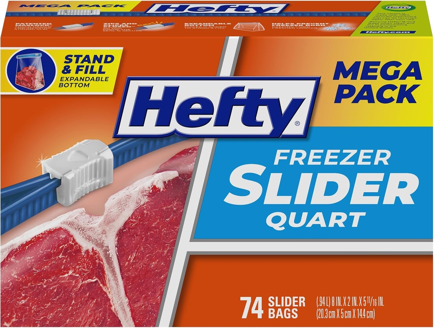 Hefty Slider Freezer Kitchen Storage Bags, Quart Size, 74 Count gallery