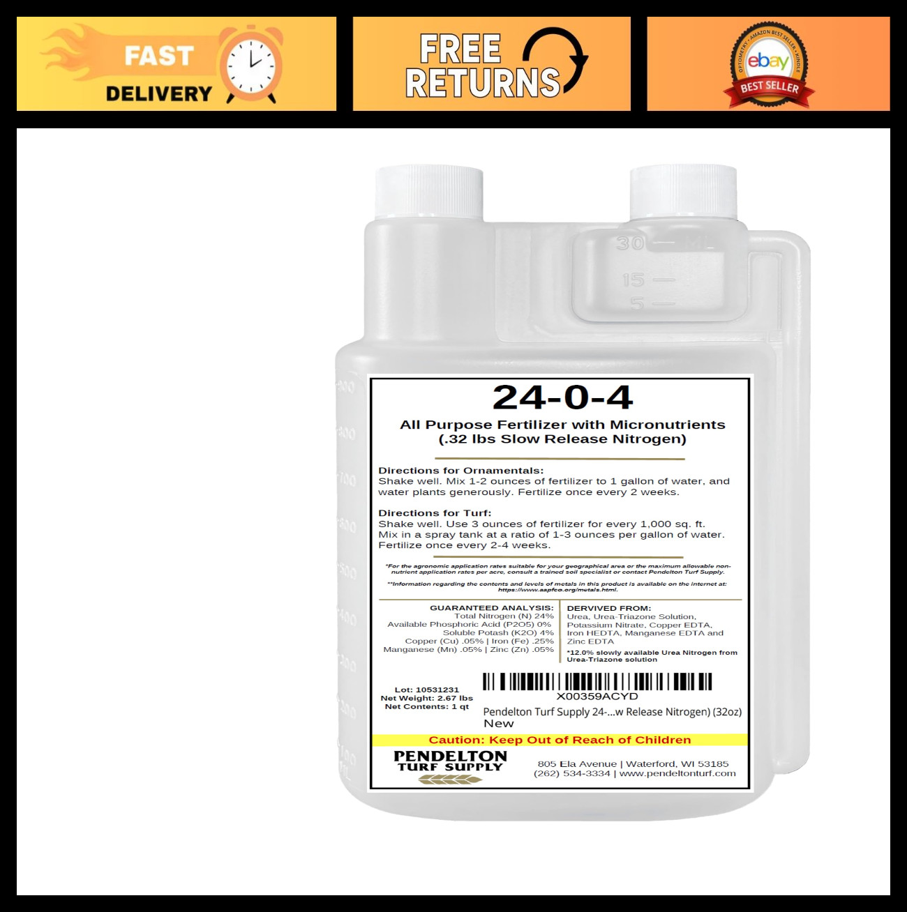 All-Purpose Liquid Fertilizer 24-0-4 with Micronutrients, 50% Slow Release, 32oz gallery