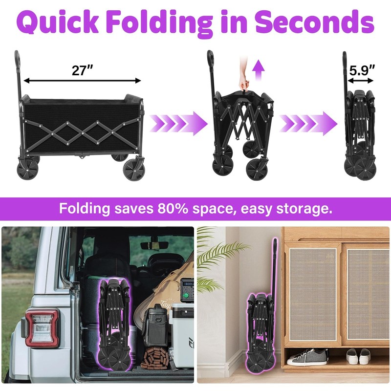 Wagons Carts Foldable,280 LBS Large Capacity Foldable Wagon Cart Collapsible ... gallery