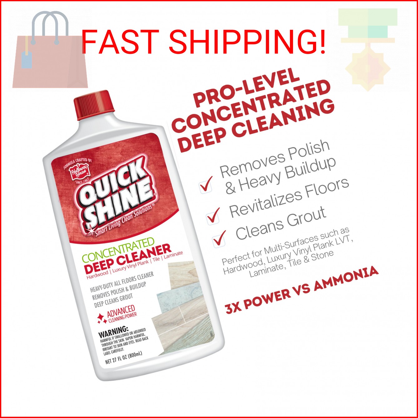 Quick Shine Multi Surface Deep Floor Cleaner and Remover 27oz | Removes Wax Buil gallery