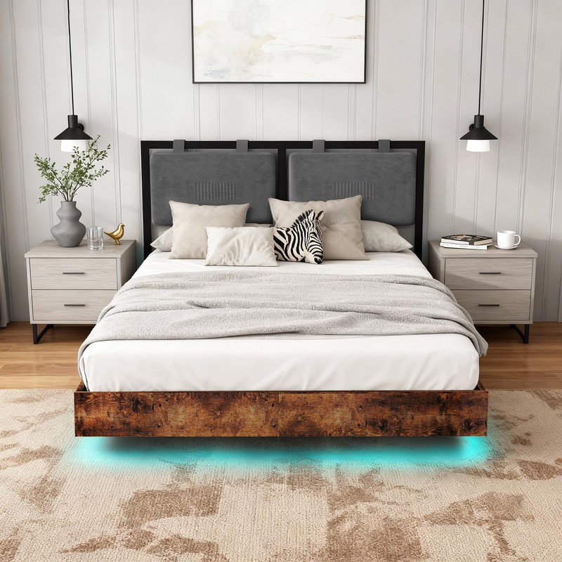 LUCKLIFE Floating Bed Frame Queen Size, with Adjustable Headboard and Smart L... gallery