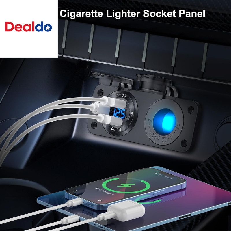 12V USB Outlet Marine Switch Panel Plug, PD3.0 and Dual QC3.0 USB Ports Aluminum gallery