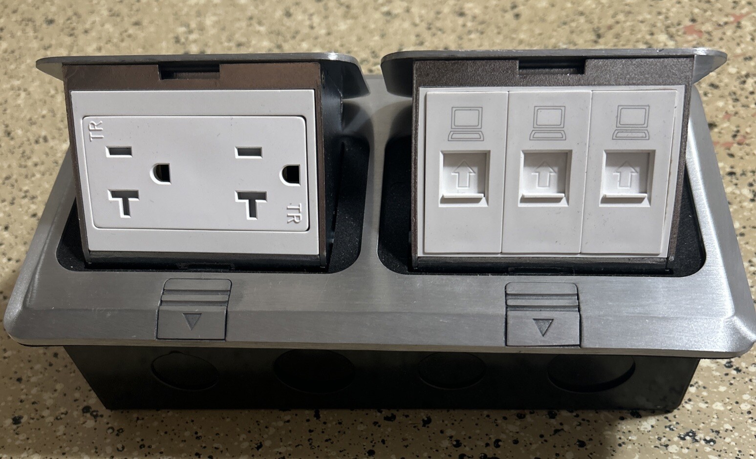Pop Up Floor Outlet Box with Sockets and LAN 20 Amp Outlet 3 x LAN 2 x 20A gallery