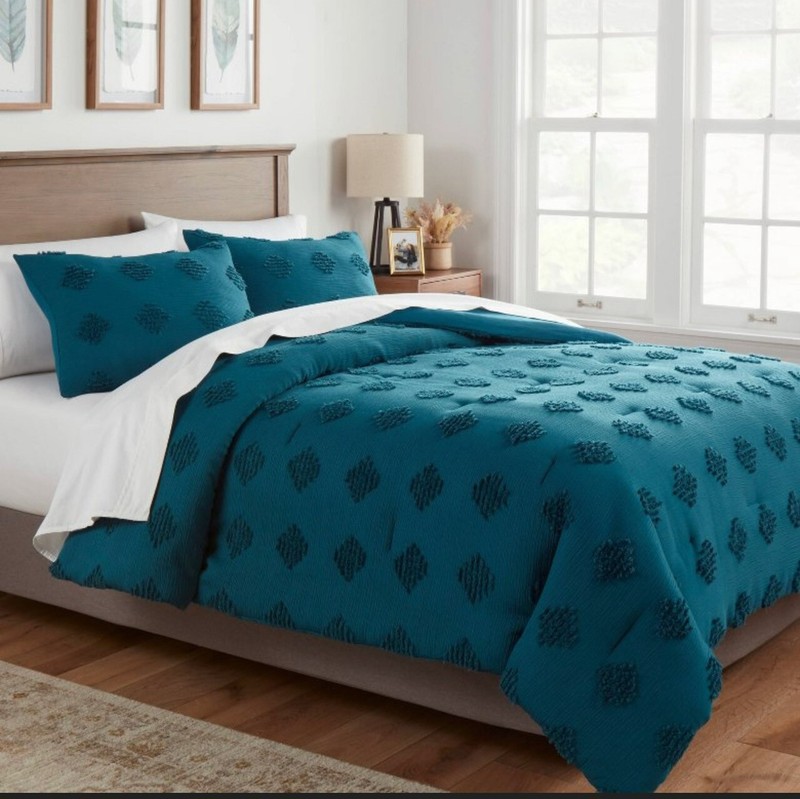 Threshold Tufted Diamond Crinkle Comforter Sham Set, Full/Queen - Dark Teal Blue gallery