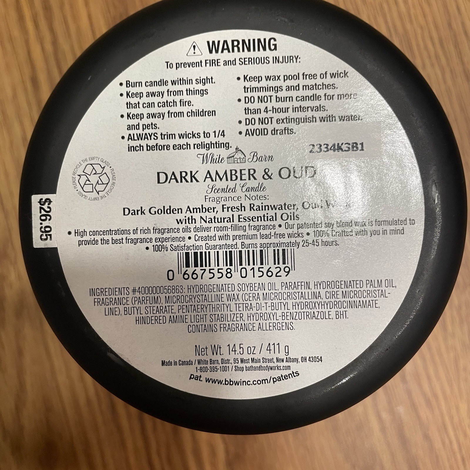 Bath & Body Works Dark Amber & Oud 3 Wick 14.5 Oz Candle gallery