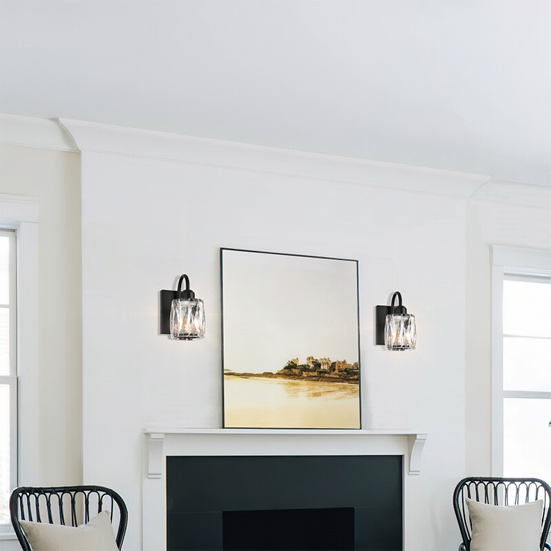 Bathroom Wall Sconce Black Vanity Light with K9 Crystal Shade for Hallway Mirror gallery