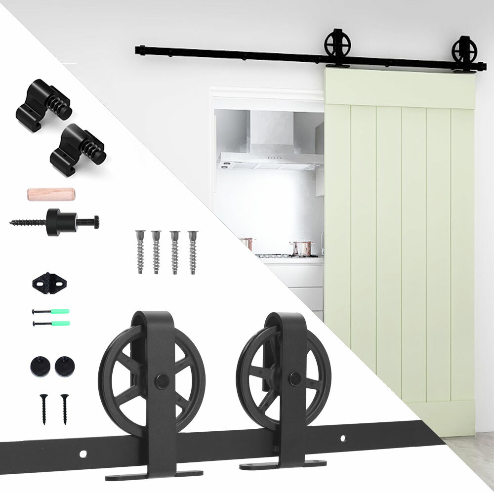 4FT-20FT Big Spoke Wheel Sliding Barn Door Hardware Kit For Single/Double Door gallery